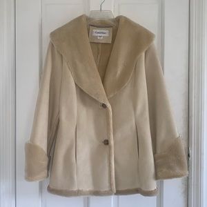 Calvin Klein Cream Faux Suede / Fur Jacket (Small)